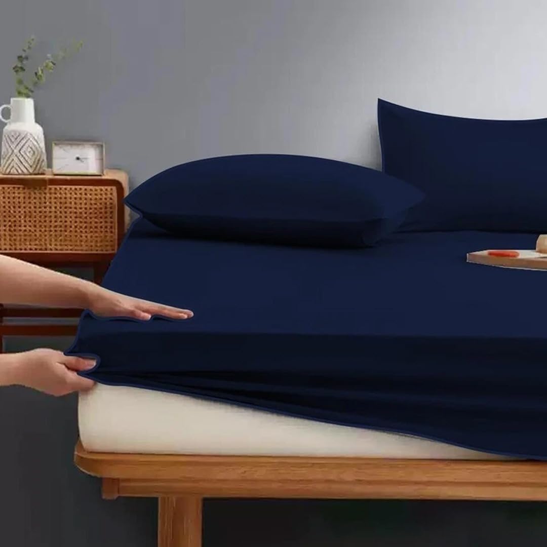 Ziya Homes 25cm Deep Fitted Sheet King Size (2 Pack) Polycotton Fabric - Breathable & Soft Hotel Grade Bed Sheets - Easy Care Non-Iron Bottom Sheet (Blue, 152x200 cm) — image 1