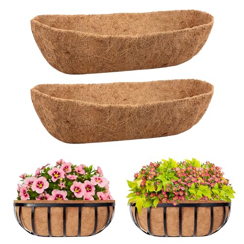 Riare 2 Pack 30 Inch Trough Coco Coir Liners for Planters, Pre-Formed Coconut Coir Replacement Liner Natural Coco Fiber Window Box Liners for Wall Planter, Window Basket Deck Railing Planter