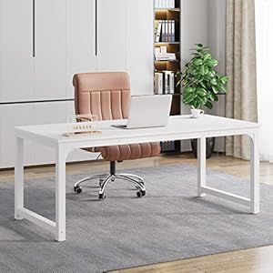 Tribesigns Modern Computer Desk, 63 x 31.5 inch Large Executive Office Desk Computer Table Study Writing Desk Workstation for Home Office, Spliced Desktop, White