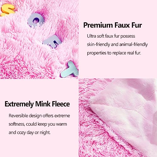 GONAAP Fuzzy Faux Fur Throw Blanket Twin Size Light Pink Super Soft Cozy Plush Fuzzy Shaggy Blanket for Couch Sofa Bed (Light Pink, Twin(60"x80"))