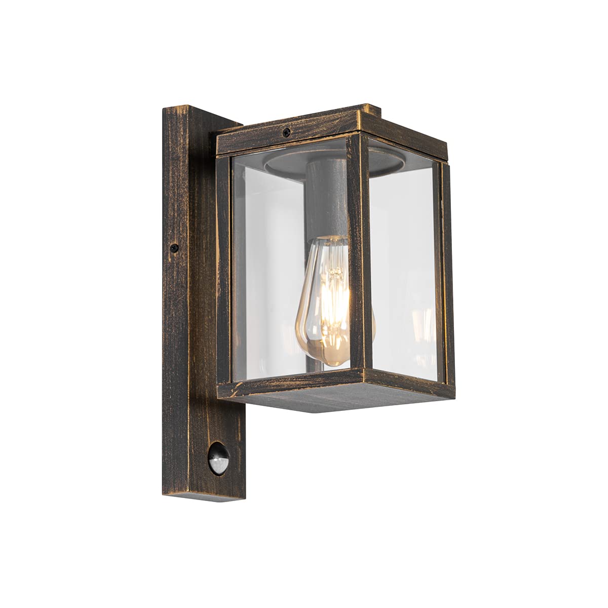Qazqa - Outdoor wall Lantern Antique Gold with Motion Sensor IP44 - Charlois Garden- - Industrial - Suitable for LED E27 | 1 Light - Aluminium Security Light - Suitable for