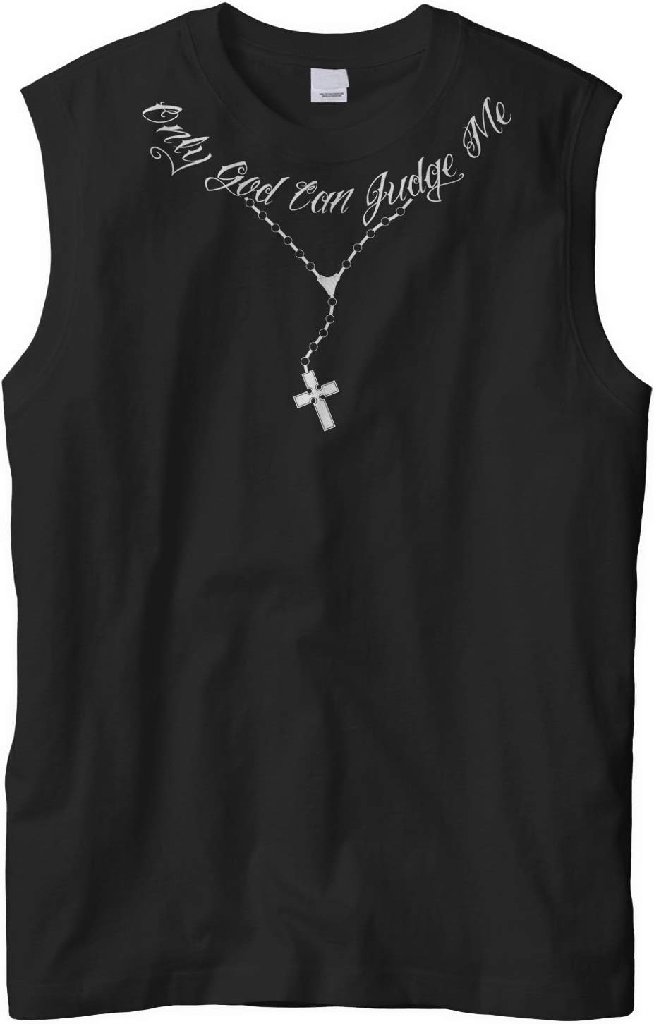 Men's Only God Can Judge Me Tattoo Necklace Sleeveless Muscle T-Shirt