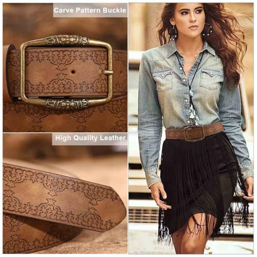 Western Cowgirls Belt for Women Vintage Buckle Leather Belts Men Cowboys Jeans Waist Belt3