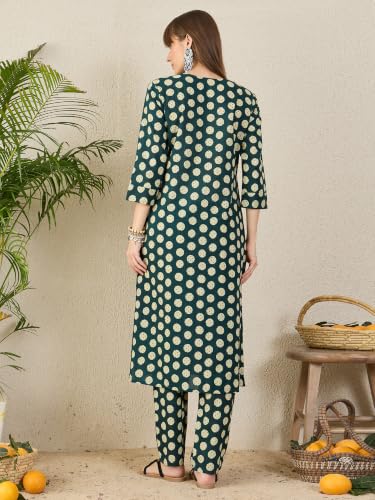 Image of INDO ERA Women's Silk Blend Embroidered Zari Work Straight Kurta & Pant Set | Cord Set For Women