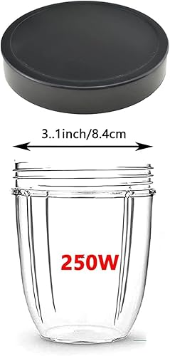 Miniatura 6 de 4 tapas planas, piezas de repuesto para licuadora Magic Bala, compatible con tazas Magic Bullet de 250 W, tapa de plástico negra con taza de 8 onzas