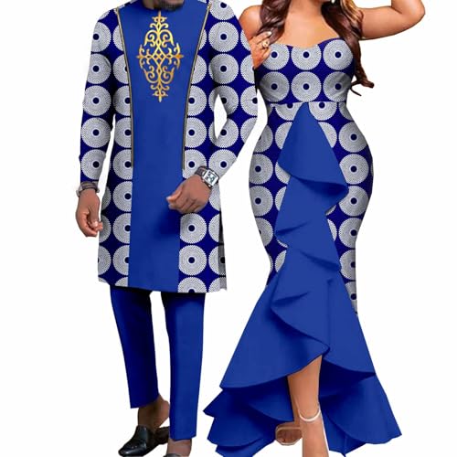 Sexy African Print Draped Dresses for Women Match Clothes Couple