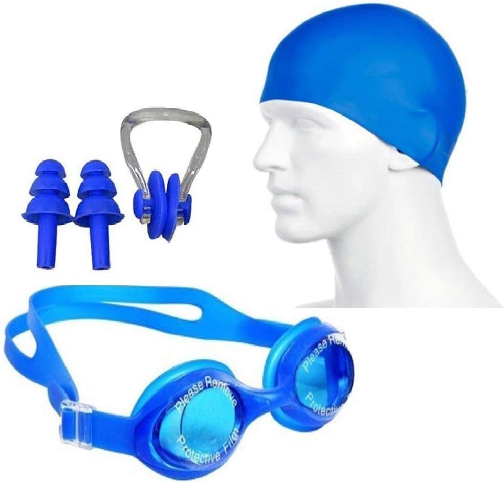 MORIKUS Swimming Kit Swim Goggles&Swim Caps Combo Set,Nose Clip,Ear Plug&Case-Silicone Non-Slip Material On Glasses&Cap,Anti-Fog,Uv Protection,Long Hair-Adults Men Women(Color May Vary)