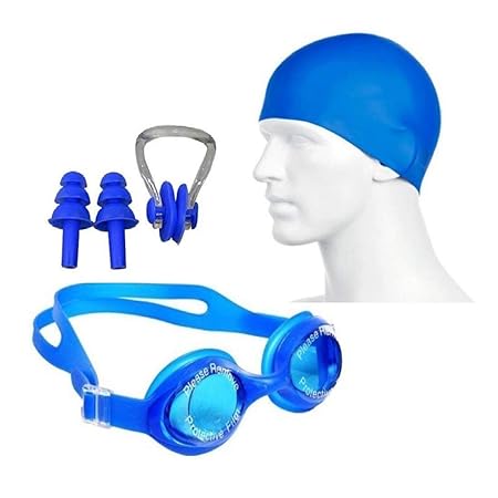 BK Professional Swimming Kit with Swim Caps, Nose Clip,Polycarbonate & Silicone Non-Slip Material on Glasses & Cap for Long Hair - Adults Men Women Boys Girls