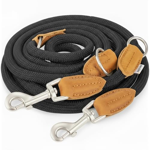 Rudelkönig Führleine Emma 2,30m - Verstellbare Hundeleine für mittelgroße & große Hunde - Elegante Tauleine in schwarz