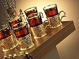 6 X Turkish Style Tea Glasses Set with Holders Spoons, XL 6.6 Ounce