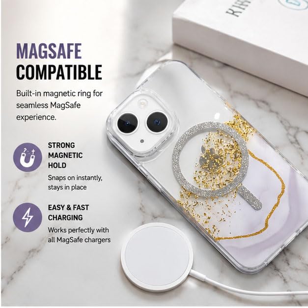 Image of mobistyle Compatible for iPhone 13 | Magentic Glitter Gradian Elegant | Camera Lens Protection Back Cover Case for Women Girls iPhone 13 (Magnetic Glitter Grey)