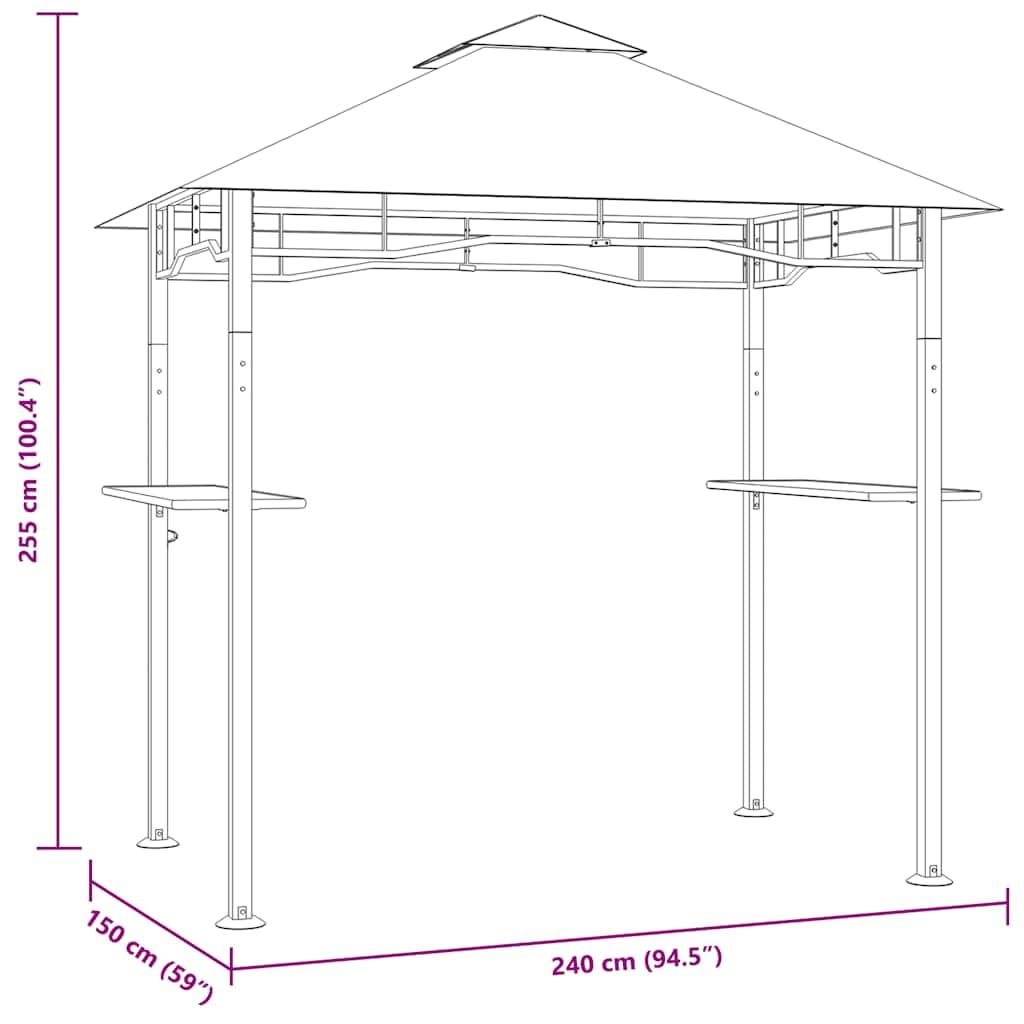 Belvédère de Barbecue en Acier Anthracite 240x150x255 cm avec Double Toit résistant aux intempéries et comptoirs de Bar pour terrasse Jardin extérieur Patio Ombre Protection