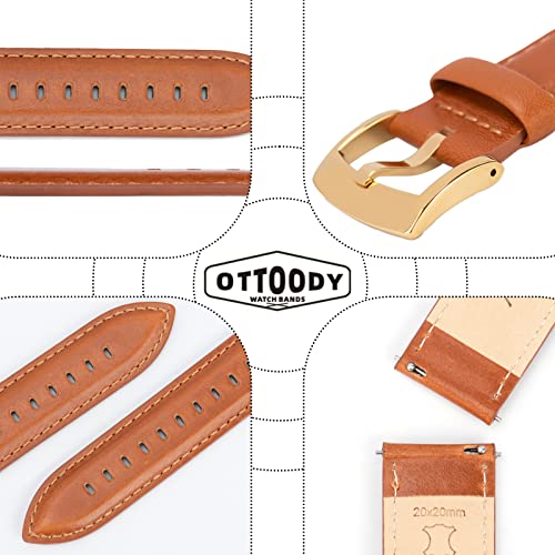 Image of OTTOODY Leather Watch Bands Quick Release, Elegant Top Grain Leather Watch Straps for Men & Women, Choice of Color & Width - 18mm, 19mm, 20mm, 21mm or 22mm Wristbands Bracelet for Watch & Smartwatch