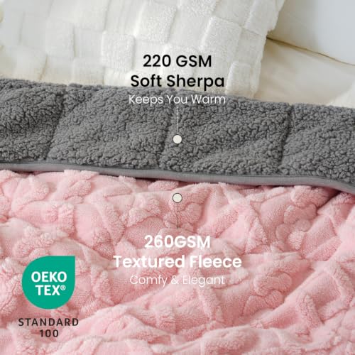 Image of Drewin Queen Size 15lbs Weighted Blanket for Adults, Soft Cozy Turtleback Sherpa Weighted Blankets for Sleeping and Calming, Thick Bed Blanket for Couch Bed, 48 x 72 inches, Pink and Grey