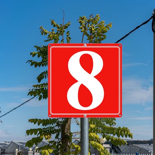 Image of Premium Aluminum Number Signs 8, Metal 12 inch X 12 inch Red Numbered Signs Outdoor for Parking Lots, Floor, Dock, Court, Aisle, Field, High Visibility, No Fade, Weather-resistant