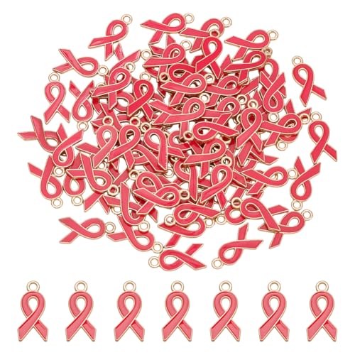 UNICRAFTALE 80 ciondoli a forma di nastro rosa per la consapevolezza del cancro al seno, da donna, in metallo smaltato, con anello, per la creazione di gioielli, sopravvissuti, eventi pubblici