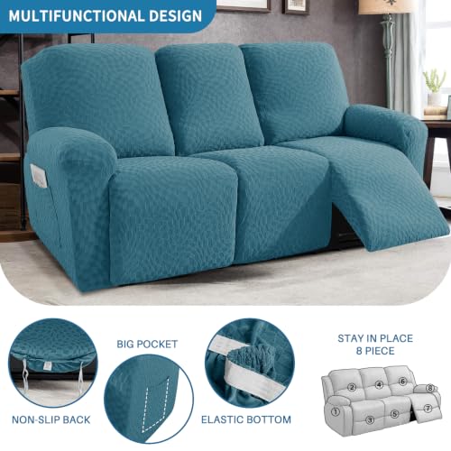 Image of ZNSAYOTX Sofa Recliner Cover 8-Piece (69 inch-91 inch) Super Soft Recliner Couch Covers with Big Pocket & Anti Slip Ties Stay in Place, Stretch Lazy Boy Reclining Couch Sofa Slipcover Durable Washable, Teal