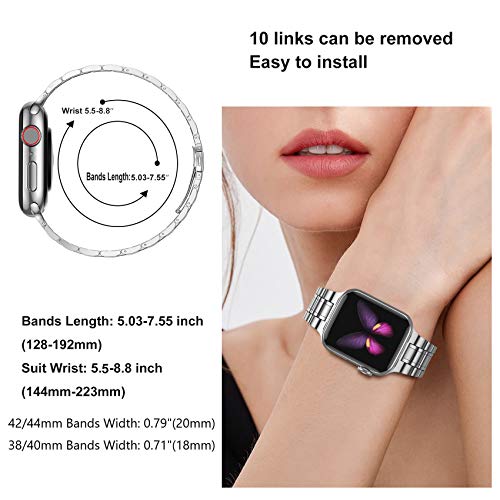 Image of MioHHR Solid Stainless Steel Band Compatible with Apple Watch 41mm, Metal Strap with Soft TPU Case for iWatch Series 9 8 7 Women and Men, Silver