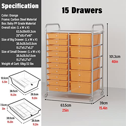 Carrello Multiuso Nero con Ruote, Dotato di 15 cassetti e Piano d'appoggio. Versatile, Ideale per riporre Oggetti Artigianali, organizzare L'Ufficio, allestire Uno scaffale per Par