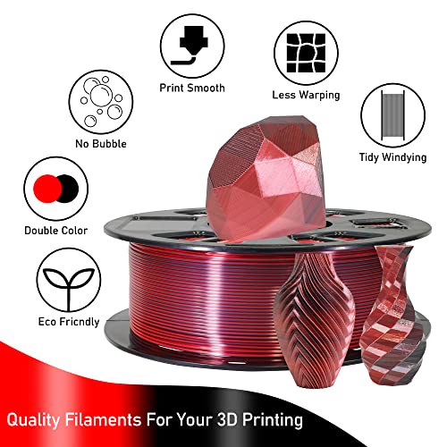 Image of MIKA3D 2 Colors in 1 Silk Black Red PLA 3D Filament, 1KG 2.2LBS 3D Printing Material with Bicolor Dichromatic Double Colors, Dual Color Co-Extrusion 3D Filament Widely Fit for 3D Printer