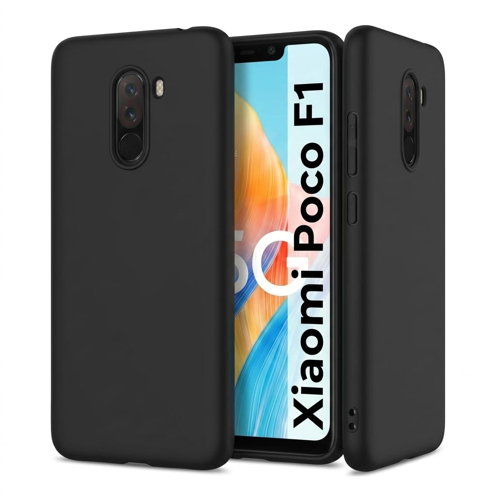 JANAK RAJ Silicone Back Case Cover Compatible with Xiaomi Poco F1 | Slim Liquid Silicone Soft Gel Rubber | Camera Protection -Black