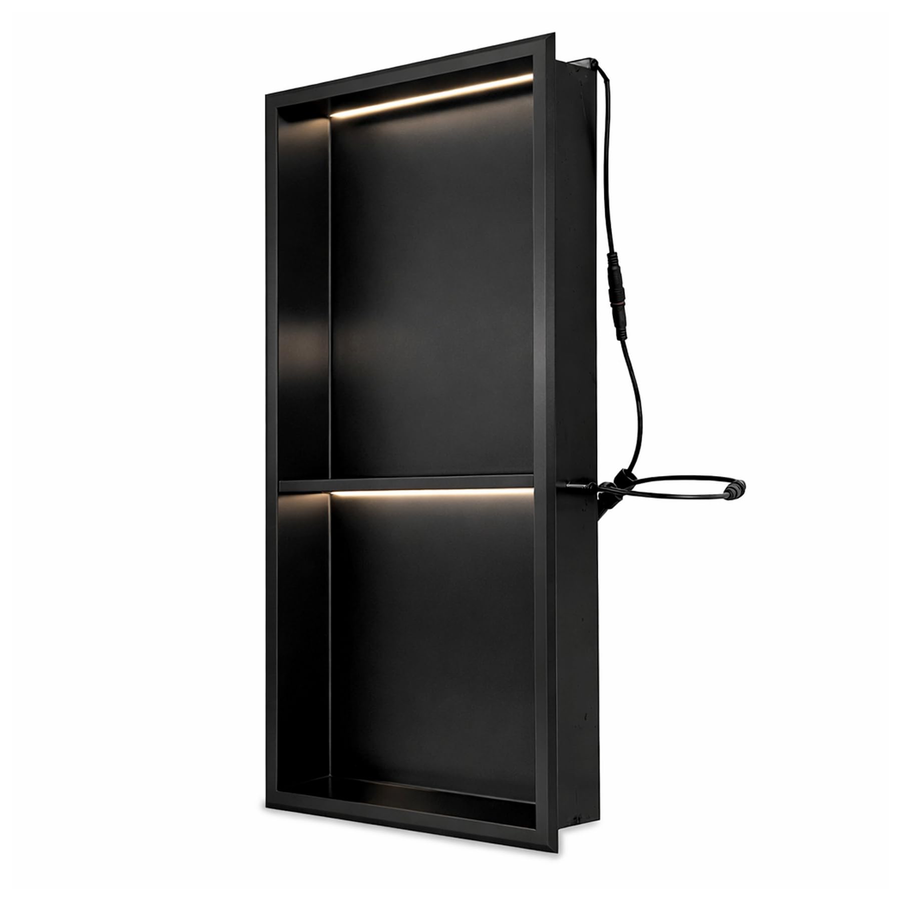 Thermopanel Matte Black Stainless Steel Shower Niche Bathroom Wall Insert Storage - 305 x 610 x 80mm with Shelf & LED Lighting