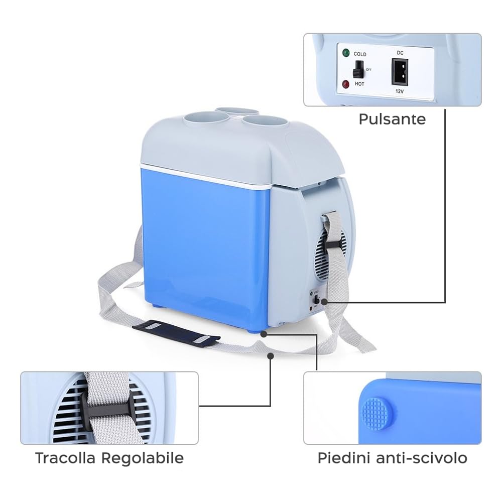 Mediawave Store - Frigo Portatile 079054 per Auto e Camping 2 in 1, Funzione Caldo e Freddo, Mini Frigorifero Portatile 12V da Viaggio e Campeggio 7,5 Litri