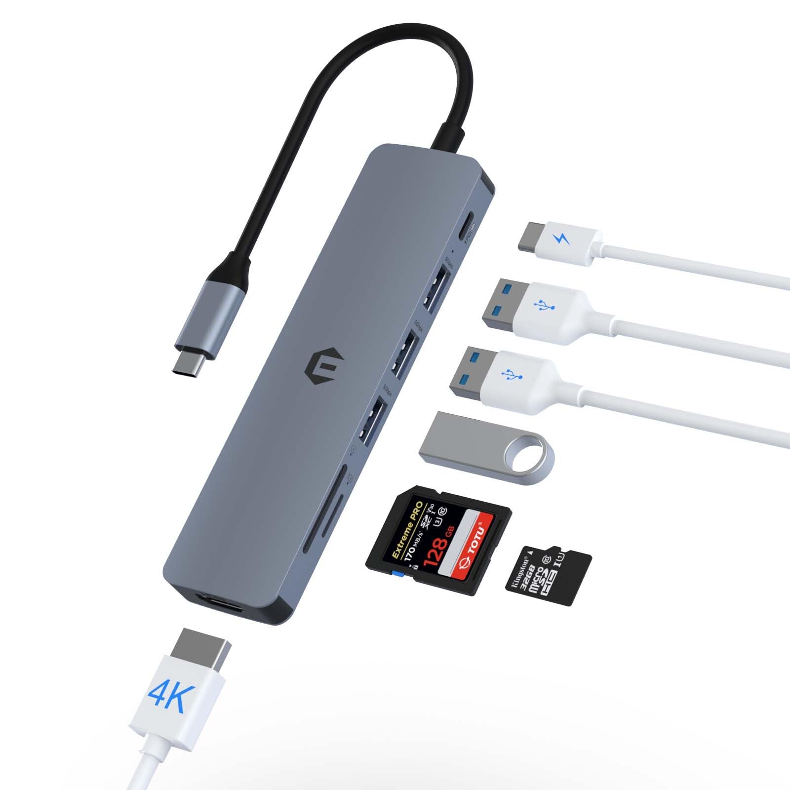 USB C Hub, 7-in-1 Docking Station Multiport Adapter with HDMI, 3 USB 3.0 Ports, 100W PD Charging Port, SD/TF Dock for Typ C Laptop