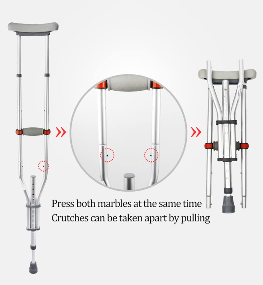 Muletas axilares para adultos, muletas plegables de aluminio para axilas, 13 alturas ajustables, para usuarios de 4'9" a 6'3", carga 150 kg