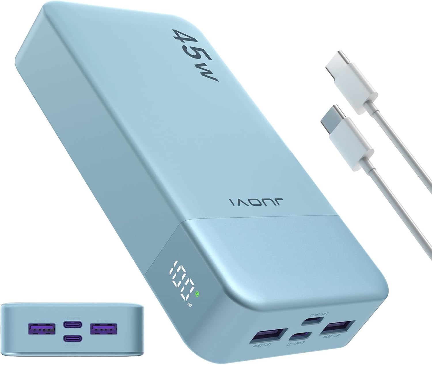Power Bank, 20000mAh 45W Portable Charger, PD3.0 QC4.0 Fast Charging with LED Display, 2 USB-C, 2 USB-A, Battery Pack for iPhone 15 14 13 Series, MacBook, Galaxy, iPad, and More (Blue) Power Bank, 20000mAh 45W Portable Charger, PD3.0 QC4.0 Fast Charging with LED Display, 2 USB-C, 2 USB-A, Battery Pack for iPhone 15 14 13 Series, MacBook, Galaxy, iPad, and More (Blue)