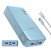 JUOVI Power Bank 20000mAh, 45W Caricatore Portatile Ricarica Rapida, PD QC 4.0 Batteria Esterna 4 Porte, con Display LED, caricabatterie portatile per MacBook, iPhone 15 14 13 Pro Samsung (Blu)
