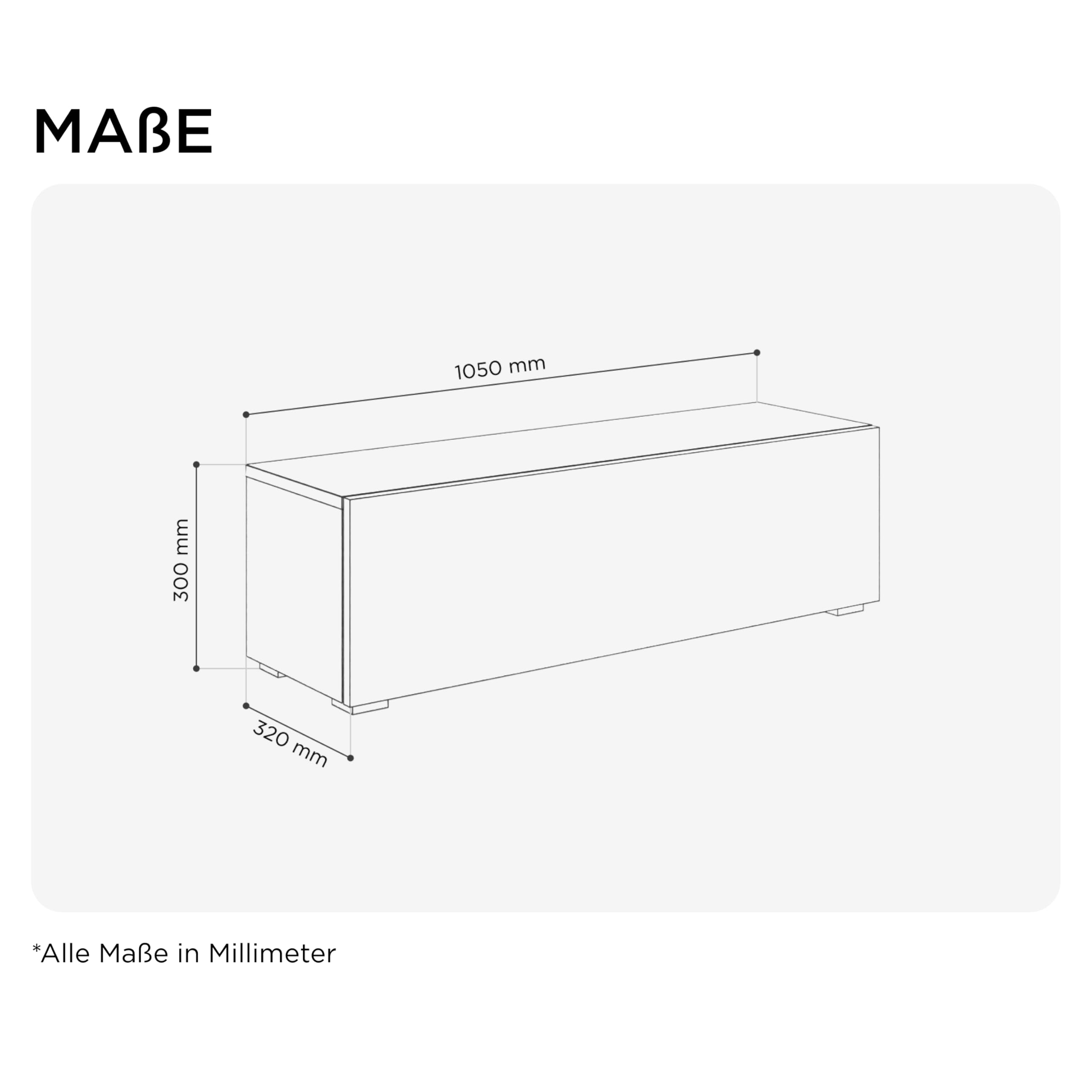 PLATAN ROOM Meuble TV 105/140/160/210/280 Blanc à suspendre ou debout brillant (champagne, 105 x 30 x 32)