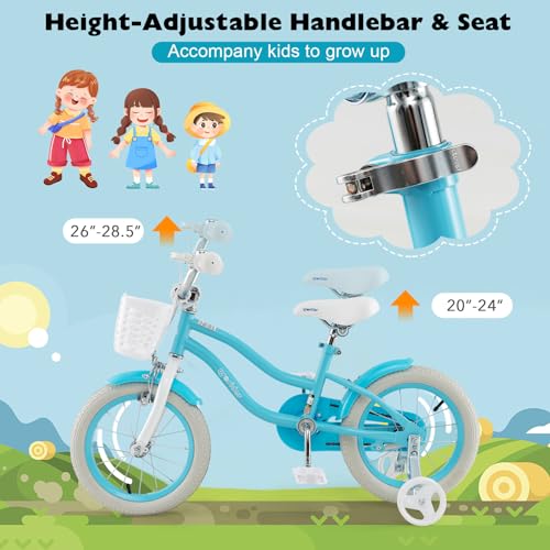 Image of BABY JOY Kids Bike, 12 14 16 18 20 Inch Boys Girls Bike w /Removable Basket | Kids Bicycle with Adjustable Seat & Handlebar, Handbrake & Coaster Brake, Training Wheels or Kickstand (Multi-Color Choices)