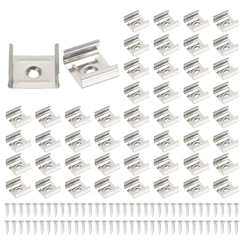 Image of PATIKIL LED Strip Clips, 70pcs Stainless Steel Mounting Brackets Fixing Clip Clamp Support Holder with Screws for 19mm to 20mm LED Strip Lighting Cable