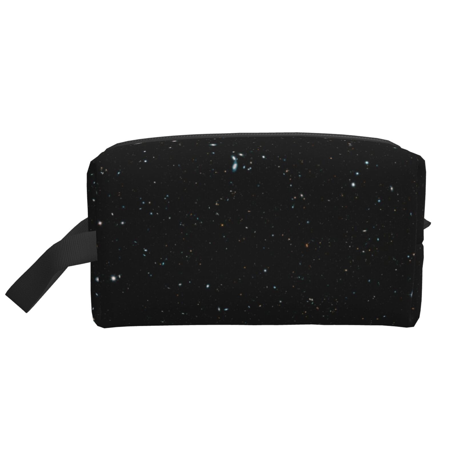 Ercgad Unisex White Black Glitter Print Large Capacity Travel Toiletry Bag Cosmetic Pouch Daily Storage Makeup Case