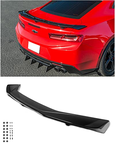 Replacement for 2016-Present Chevrolet Camaro All Models | ZL1 GM Factory Style Rear Trunk Lid Wing Spoiler (ABS Plastic - Painted Glossy Black)