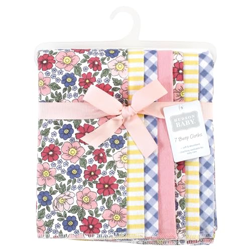 Image of Hudson Baby Unisex Baby Cotton Poly Flannel Burp Cloths, Pink Blue Pretty Floral 7 Pack, One Size