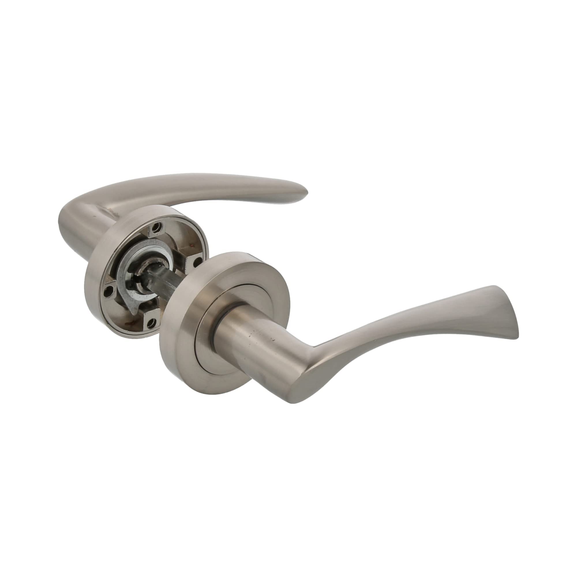 Amig Matt Chrome - Set Of 2 Round Rosette Silver Handles With Zamak Handle With Finish For Interior Passage Doors - Rosette Diameter Ø52 Mm | Includes Screws