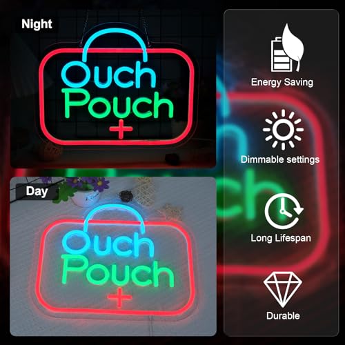 Image of Ouch Pouch Neon Light Sign for Wall Decoration Dimmable Burger LED Light Sign Open for Business Food Neon Room Decoration for Bar Party Favors USB Powered