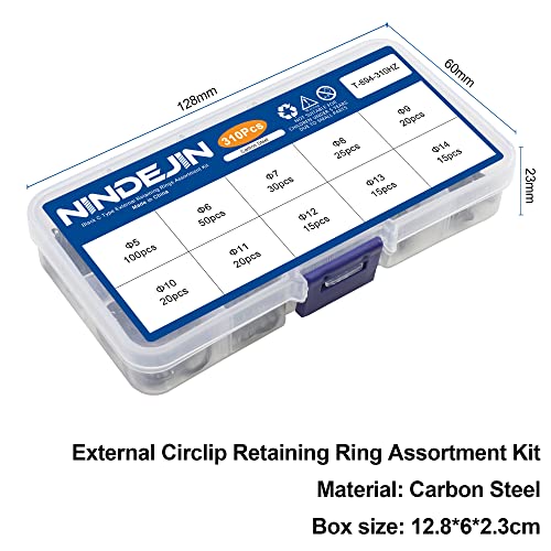 Nindejin NIN-EKDP-DQ Snap Ring Shop Assortment, 310Pcs External Retaining Rings 5-14Mm (0.20''-0.55'') Carbon Steel Snap Retaining C Clip Rings Kit thumb #6