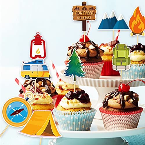 Sunny Seat A-CAMPINGCAKE48 Happy Camper Cupcake Toppers 48 Pack Camping Party Decorations Happy Birthday Cake Topper Decor thumb #1