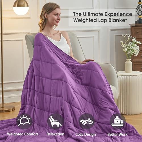 Image of BETU Purple Weighted Blanket 12lbs, 60 inchx80 inch, Queen Size Cooling Heavy Blanket for 110-130lbs, Big Blankets for Sleeping