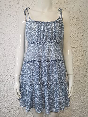Image of kinstell Women's Boho Spaghetti Strap Ruffle Square Neck Bowknot Backless Sleeveless Elegant Flowy Mini Short Skater Dresses