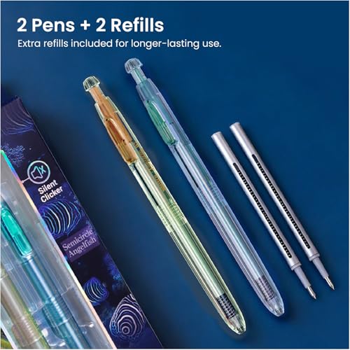 Image of WRITECH Gel Pens Medium Point: Luminous pen set 0.7mm Black Ink Includes 2 Pens and 2 Refills Silent Clicker Smooth Writing for School Office & Everyday Use