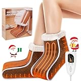 Split Electric Foot Warmer, Quick Heating Pad for Feet, 6-Level Heated Slippers for Men Women, Soft Heated Boots, Feet Warmer with Detachable Washable Liner for Home