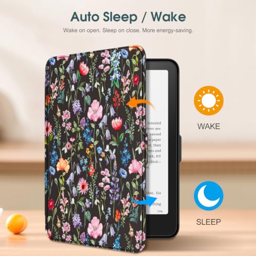 Image of Fintie Slim Case for 7 inch Kindle Paperwhite 12th Gen 2024 & Kindle Colorsoft | Lightweight PU Leather Hard Back Shell Cover, Magnetic Closure, Auto Wake /Sleep, for Kindle Paperwhite 2024, Black Floral