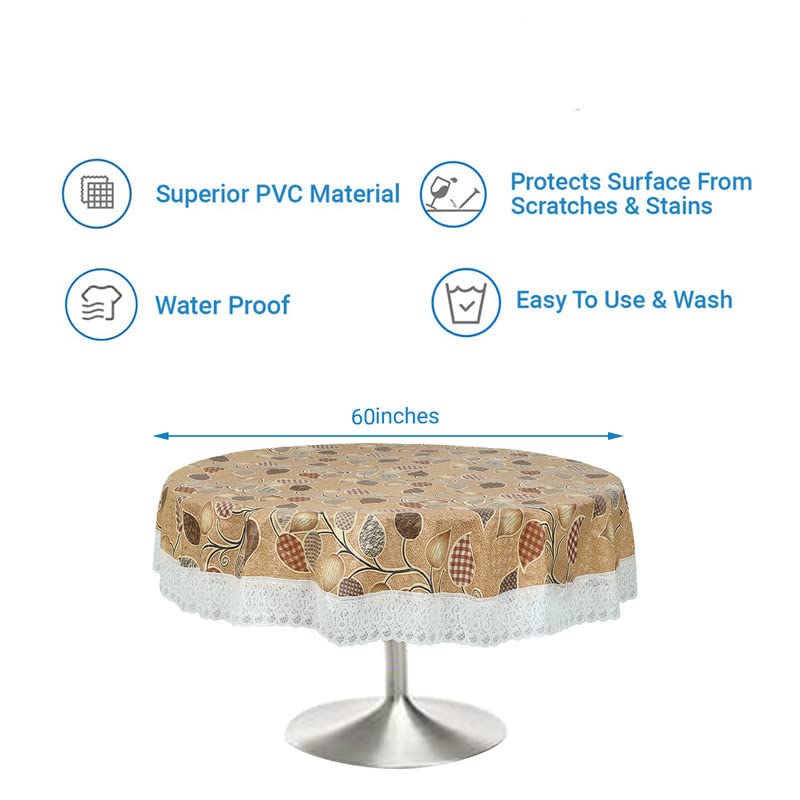Image of Dakshya Industries Printed PVC Plastic Flowered 4 Seater Round Shape Table Cover (Size- 60 Inches Round)