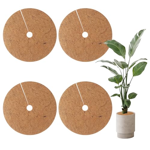 Kokosmatten 4 Stück Kokos Mulchscheibe Kübelabdeckung Kokos Pflanzenschutz Kokosscheibe Winterschutz Kokos,für Pflanzen,Nachhaltig Pflanzenschutz Frostschutz Kälteschutz Schutz vor Nässe (30cm)