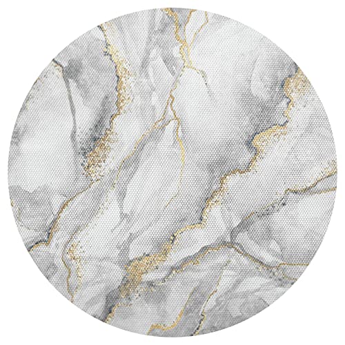 Round Placemats Set Of 6, White Marble With Gold Veins Dining Mats Heat-Resistant Non-Slip Washable Table Mat Kitchen Holiday Party Decor #TOP3