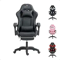 Cadeira Gamer Escritório Arcalli Ergonômica Profissional Descanso de Pernas (Preto)